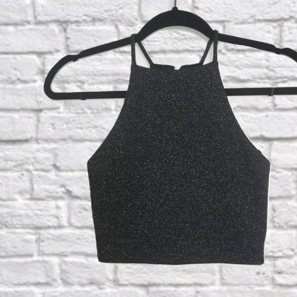 NWOT Crop Top with Zipper Back | Black/Silver